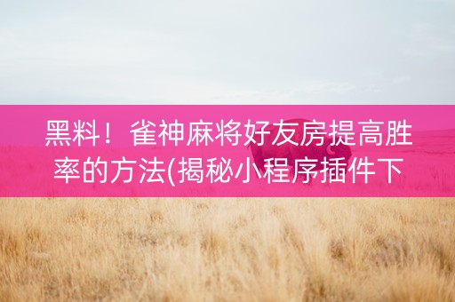 黑料！雀神麻将好友房提高胜率的方法(揭秘小程序插件下载)