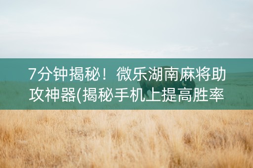 7分钟揭秘！微乐湖南麻将助攻神器(揭秘手机上提高胜率)