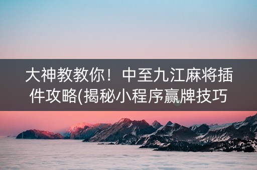 大神教教你！中至九江麻将插件攻略(揭秘小程序赢牌技巧)