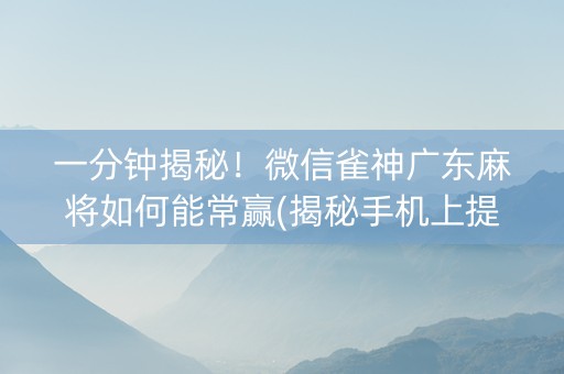 一分钟揭秘！微信雀神广东麻将如何能常赢(揭秘手机上提高胜率)