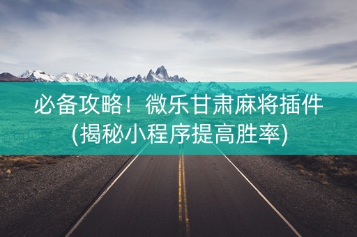 必备攻略！微乐甘肃麻将插件(揭秘小程序提高胜率)