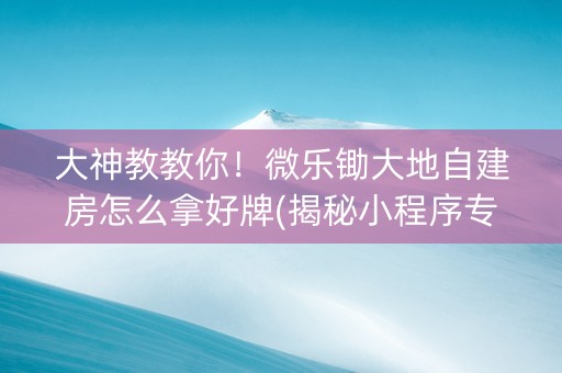大神教教你！微乐锄大地自建房怎么拿好牌(揭秘小程序专用神器下载)