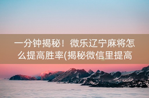 一分钟揭秘！微乐辽宁麻将怎么提高胜率(揭秘微信里提高赢的概率)