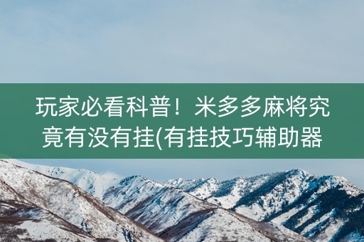 玩家必看科普！米多多麻将究竟有没有挂(有挂技巧辅助器)
