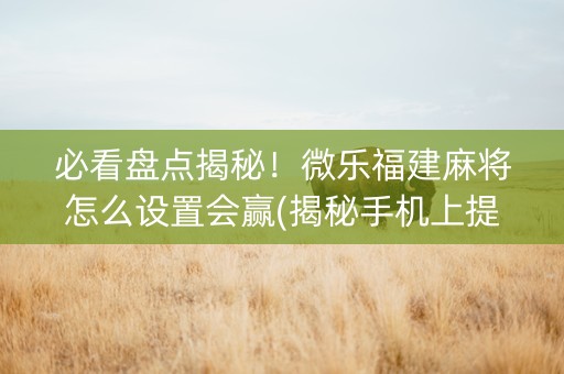 必看盘点揭秘！微乐福建麻将怎么设置会赢(揭秘手机上提高胜率)