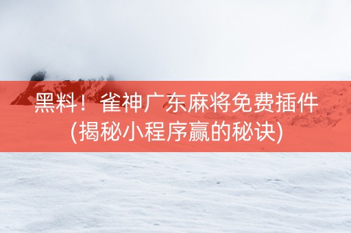 黑料！雀神广东麻将免费插件(揭秘小程序赢的秘诀)