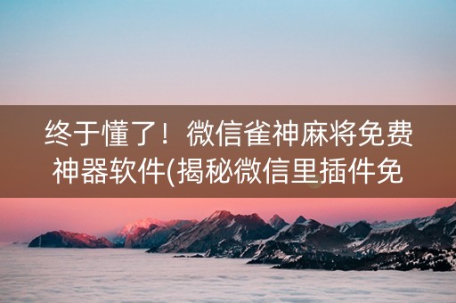 终于懂了！微信雀神麻将免费神器软件(揭秘微信里插件免费)