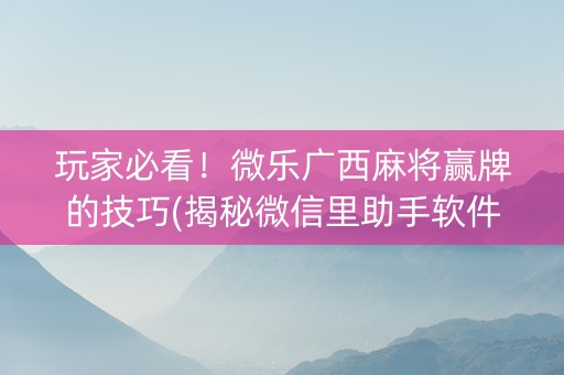 玩家必看！微乐广西麻将赢牌的技巧(揭秘微信里助手软件)