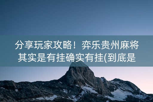 分享玩家攻略！弈乐贵州麻将其实是有挂确实有挂(到底是不是有挂)