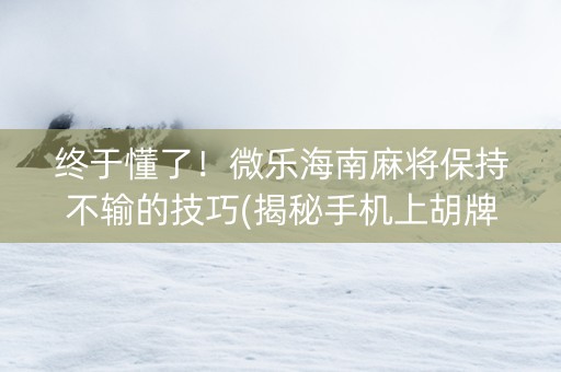 终于懂了！微乐海南麻将保持不输的技巧(揭秘手机上胡牌技巧)