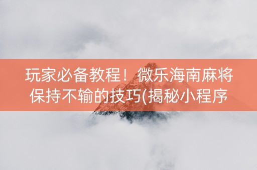 玩家必备教程！微乐海南麻将保持不输的技巧(揭秘小程序赢牌的技巧)