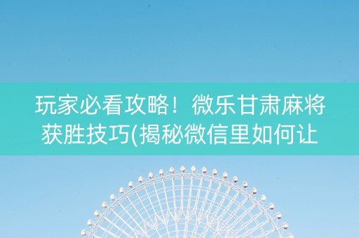 玩家必看攻略！微乐甘肃麻将获胜技巧(揭秘微信里如何让牌变好)