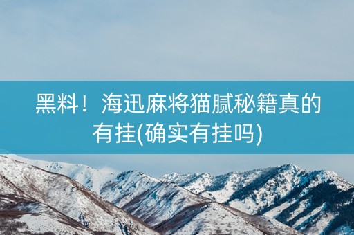 黑料！海迅麻将猫腻秘籍真的有挂(确实有挂吗)