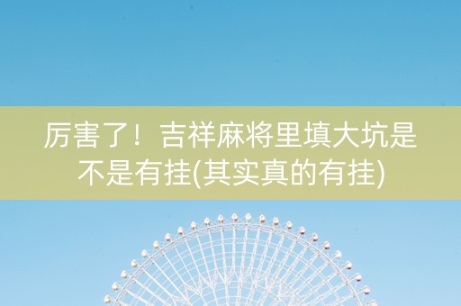 厉害了！吉祥麻将里填大坑是不是有挂(其实真的有挂)