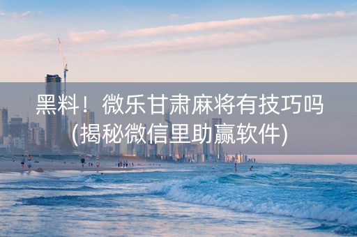 黑料！微乐甘肃麻将有技巧吗(揭秘微信里助赢软件)