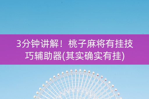3分钟讲解！桃子麻将有挂技巧辅助器(其实确实有挂)