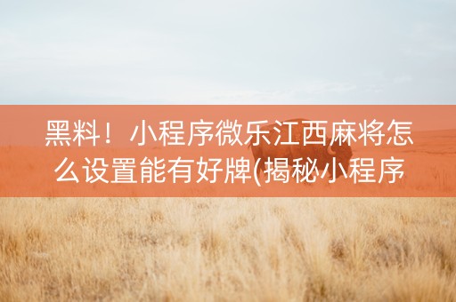 黑料！小程序微乐江西麻将怎么设置能有好牌(揭秘小程序赢牌的技巧)