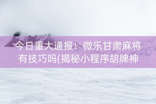 今日重大通报！微乐甘肃麻将有技巧吗(揭秘小程序胡牌神器)