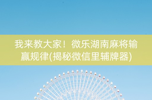 我来教大家！微乐湖南麻将输赢规律(揭秘微信里辅牌器)