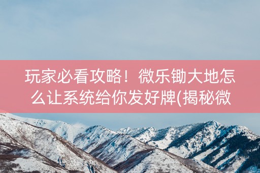 玩家必看攻略！微乐锄大地怎么让系统给你发好牌(揭秘微信里专用神器下载)