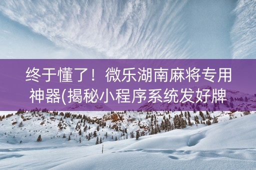 终于懂了！微乐湖南麻将专用神器(揭秘小程序系统发好牌)