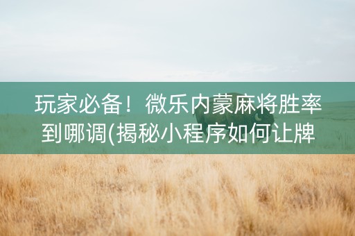玩家必备！微乐内蒙麻将胜率到哪调(揭秘小程序如何让牌变好)