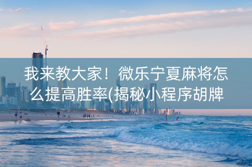我来教大家！微乐宁夏麻将怎么提高胜率(揭秘小程序胡牌神器)