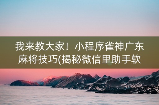 我来教大家！小程序雀神广东麻将技巧(揭秘微信里助手软件)