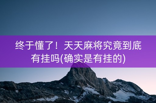 终于懂了！天天麻将究竟到底有挂吗(确实是有挂的)