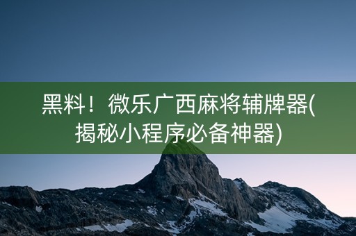 黑料！微乐广西麻将辅牌器(揭秘小程序必备神器)