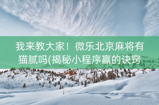 我来教大家！微乐北京麻将有猫腻吗(揭秘小程序赢的诀窍)