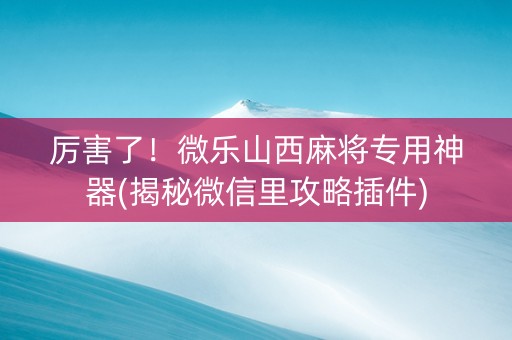 厉害了！微乐山西麻将专用神器(揭秘微信里攻略插件)