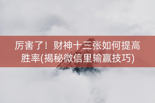 厉害了！财神十三张如何提高胜率(揭秘微信里输赢技巧)