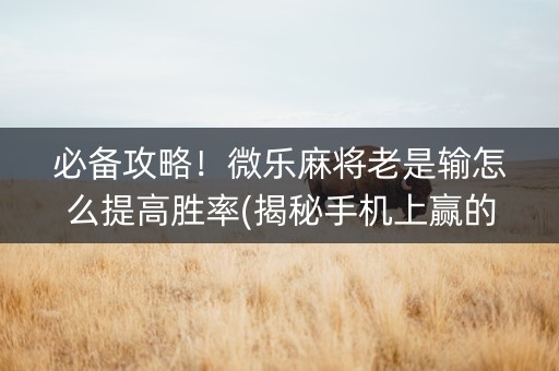 必备攻略！微乐麻将老是输怎么提高胜率(揭秘手机上赢的诀窍)