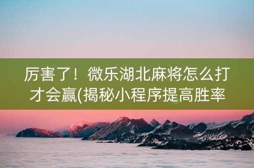 厉害了！微乐湖北麻将怎么打才会赢(揭秘小程序提高胜率)