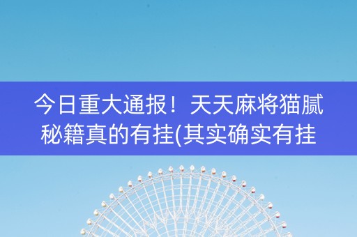今日重大通报！天天麻将猫腻秘籍真的有挂(其实确实有挂)