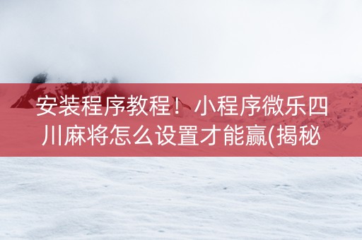 安装程序教程！小程序微乐四川麻将怎么设置才能赢(揭秘手机上助赢软件)
