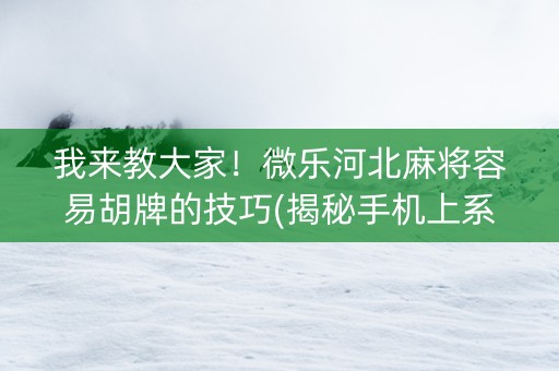 我来教大家！微乐河北麻将容易胡牌的技巧(揭秘手机上系统发好牌)