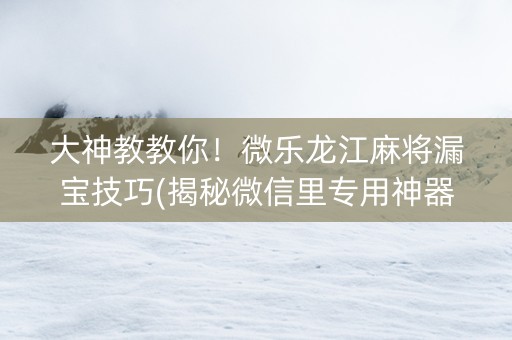 大神教教你！微乐龙江麻将漏宝技巧(揭秘微信里专用神器)