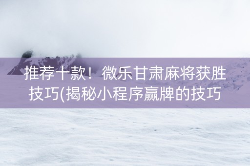 推荐十款！微乐甘肃麻将获胜技巧(揭秘小程序赢牌的技巧)