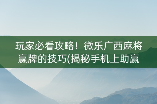 玩家必看攻略！微乐广西麻将赢牌的技巧(揭秘手机上助赢神器购买)