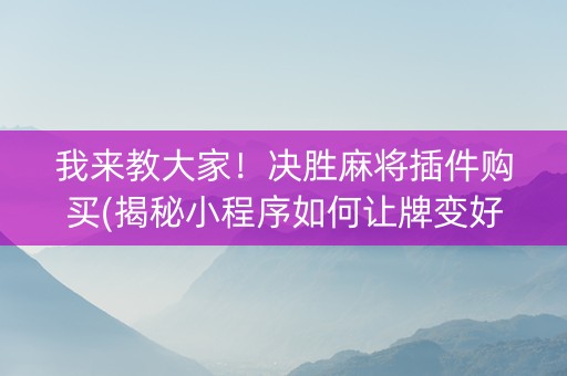 我来教大家！决胜麻将插件购买(揭秘小程序如何让牌变好)