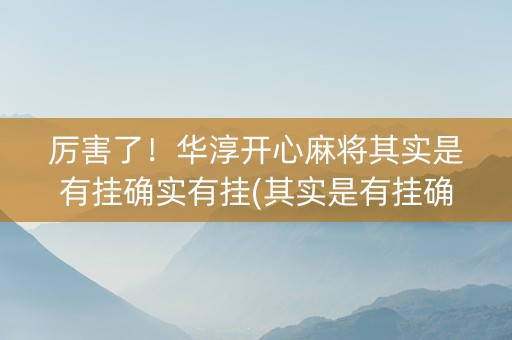 厉害了！华淳开心麻将其实是有挂确实有挂(其实是有挂确实有挂)