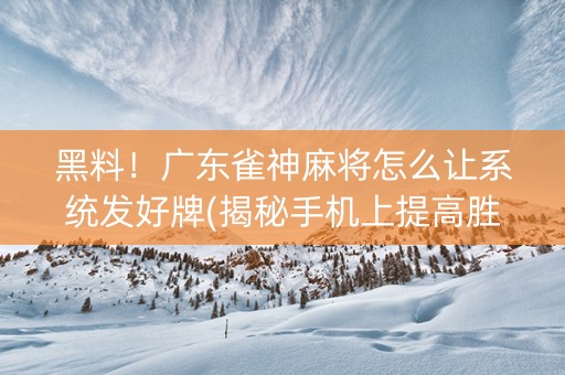黑料！广东雀神麻将怎么让系统发好牌(揭秘手机上提高胜率)
