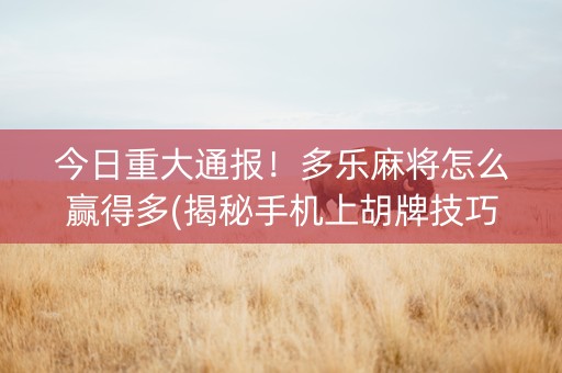 今日重大通报！多乐麻将怎么赢得多(揭秘手机上胡牌技巧)