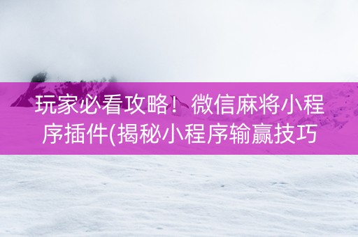 玩家必看攻略！微信麻将小程序插件(揭秘小程序输赢技巧)