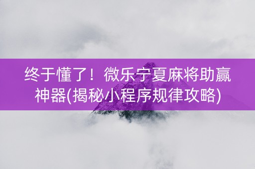终于懂了！微乐宁夏麻将助赢神器(揭秘小程序规律攻略)