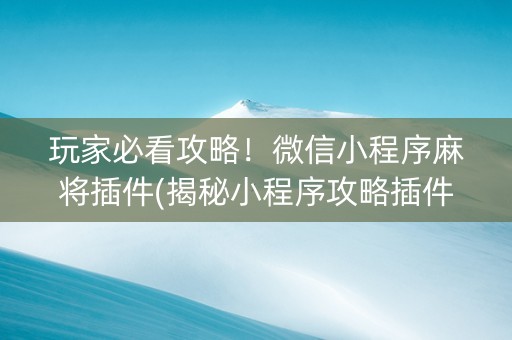 玩家必看攻略！微信小程序麻将插件(揭秘小程序攻略插件)