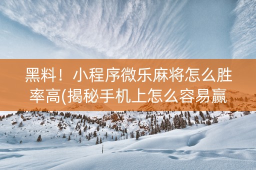 黑料！小程序微乐麻将怎么胜率高(揭秘手机上怎么容易赢)
