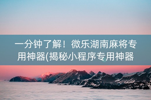 一分钟了解！微乐湖南麻将专用神器(揭秘小程序专用神器下载)